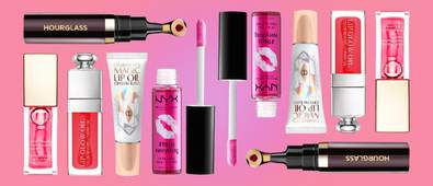 Lip oils on bright pink background