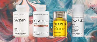 Olaplex products on dye background