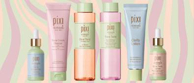 PIXI products on wavy background