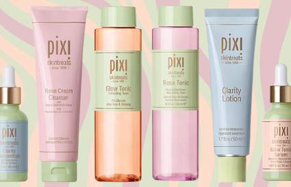 PIXI products on wavy background