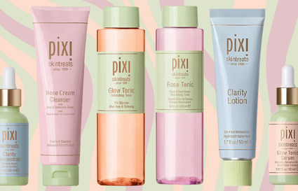 PIXI products on wavy background