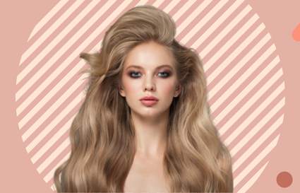 Blonde female on pink background with shapes