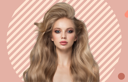 Blonde female on pink background with shapes