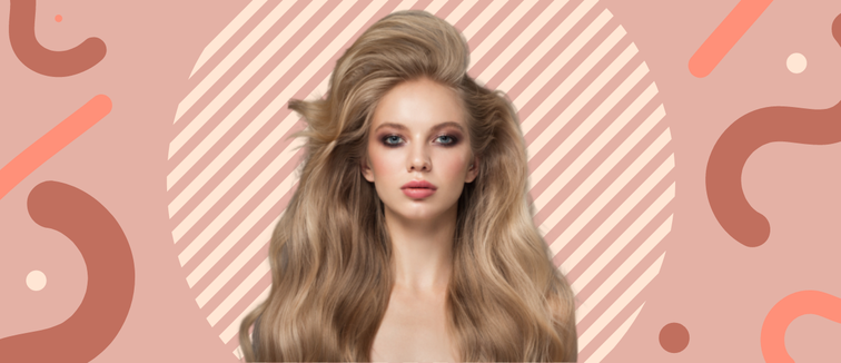 Blonde female on pink background with shapes