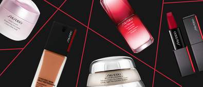 Shiseido products on black and red background