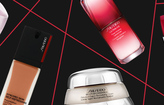 Shiseido products on black and red background