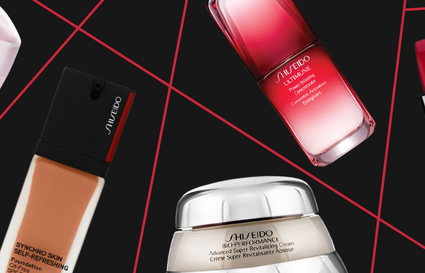 Shiseido products on black and red background
