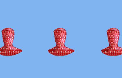 Three male silhouettes in Christmas wrapping paper