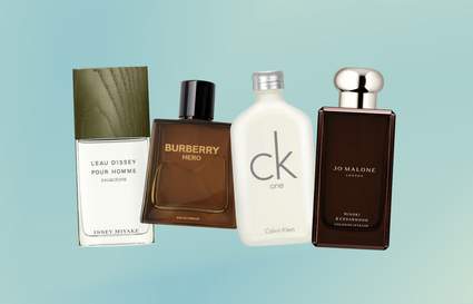 perfume bottles with a light blue background