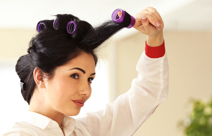 Woman curling hair v2