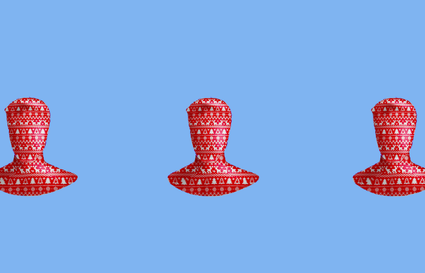 Three male silhouettes in Christmas wrapping paper