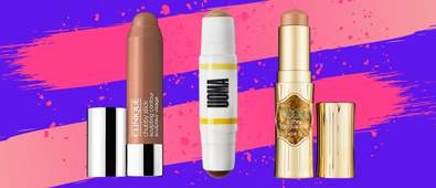 three contour sticks on blue background with pink stripes and spot pattern