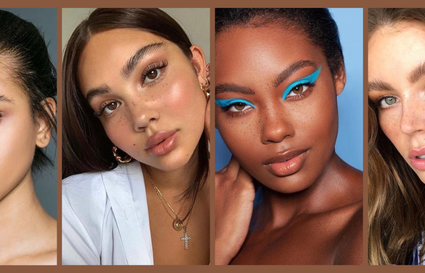 four photographs of women with big, fluffy, full eyebrows