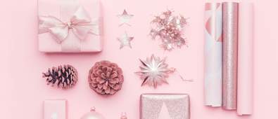 pink gifts christmas baubles and wrapping paper