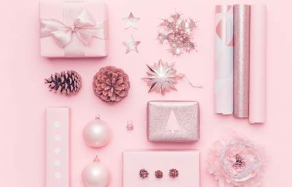 pink gifts christmas baubles and wrapping paper