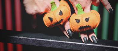 black manicure and pumpkin puppets