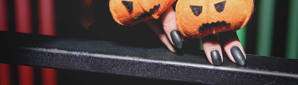black manicure and pumpkin puppets