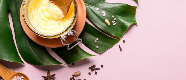 plant leaf and herbs with natural beauty cream