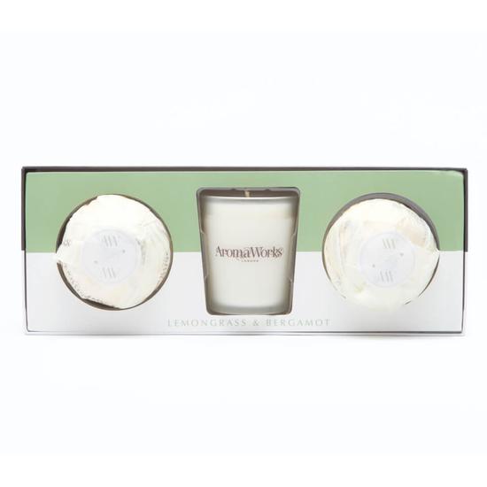 Aroma Works Light Range - Lemongrass & Bergamot Candle + Mini Aromabomb Gift Set