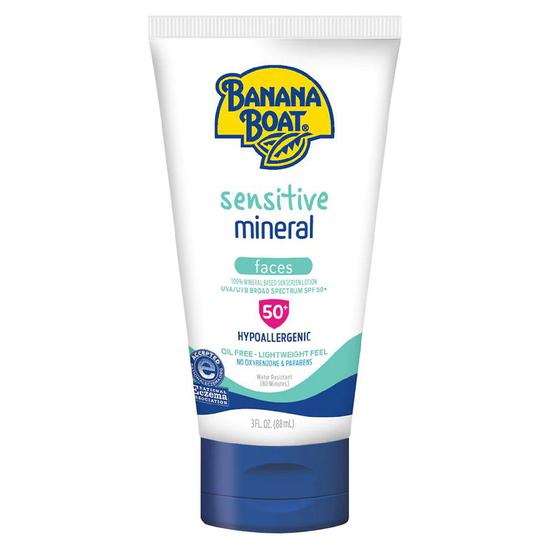 Banana Boat Sensitive 100% Mineral Face Sunscreen Lotion SPF 50+ 3 oz