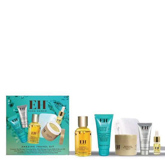 Emma Hardie Amazing Travel Kit Moringa cleansing balm + bath & shower oil + body butter + vitamin C cream + facial oil + cleansing cloth