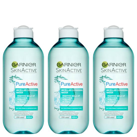 Garnier Pure Active Micellar Water Facial Cleanser Oily Skin 3 x 14 oz