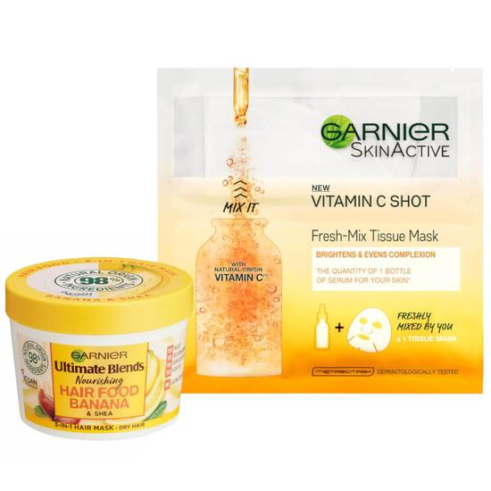 Garnier Ultimate Blends Hair Food Banana Mask & Vitamin C Sheet Mask Set