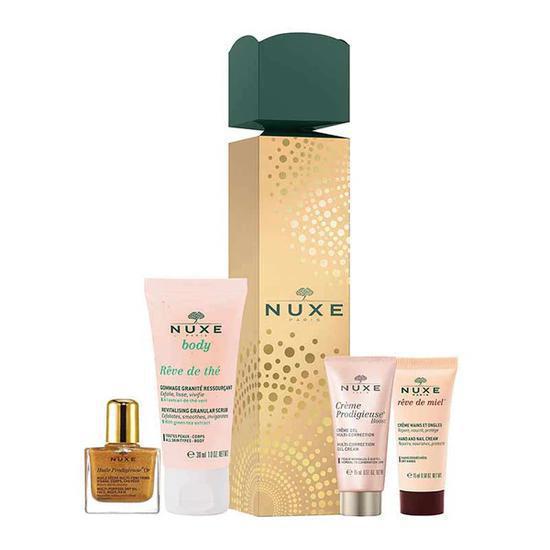 Nuxe Christmas Cracker Boost Gel Cream + Hand Cream + Body Scrub + Huile Prodigieuse Or