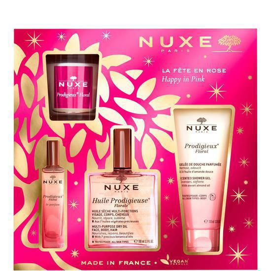 Nuxe Huile Prodigieuse Florale Happy In Pink Gift Set Dry Oil + Shower Gel + Perfume + Candle
