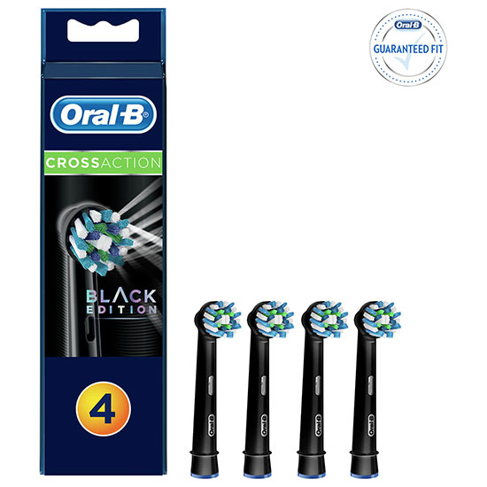 Oral B CrossAction Replacement Electric Toothbrush Heads Black Edition Pack Of 4