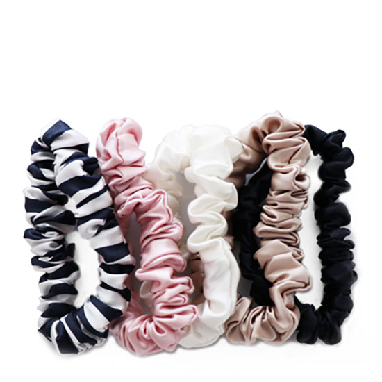 Slip Midi Scrunchies - 5 Pack 1 x Black, Pink, Caramel, White & Navy Stripe