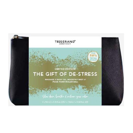 Tisserand Aromatherapy The Gift Of De-Stress Total De-Stress Massage & Body Oil + MoodFix Mist + Pulse Point Roller Ball