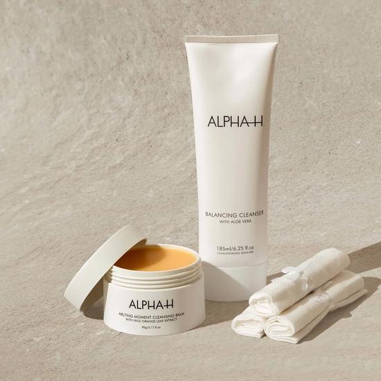 Alpha-H Cleansed Skin Duo Balancing Cleanser + Melting Moment Cleansing Balm + Cotton Cloths
