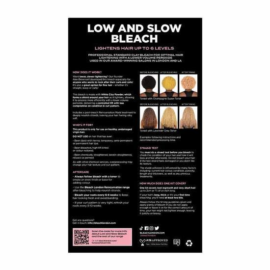 BLEACH LONDON Low & Slow Bleach Kit Reincarnation Mask 2 x 15ml, Developing Lotion 80ml + Clay Bleaching Powder 2 x 25g