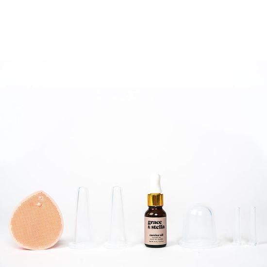Grace & Stella Facial Cupping Set 2 Small Cups, 2 Medium Cups, 1 Large Cup, 1 Jojoba Oil, 1 Silicone Cleansing Pad & 1 Drawstring Bag