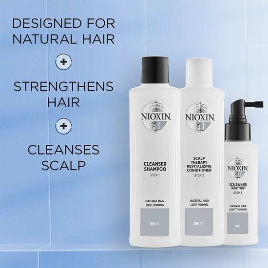 Nioxin Kit System 1 5 oz Shampoo, 5 oz Conditioner + 50ml Scalp Treatment