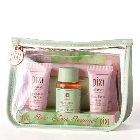 PIXI Rose Glow Routine Set Cleansing Cloths + Rose Cream Cleanser + Glow Tonic + Rose Flash Balm