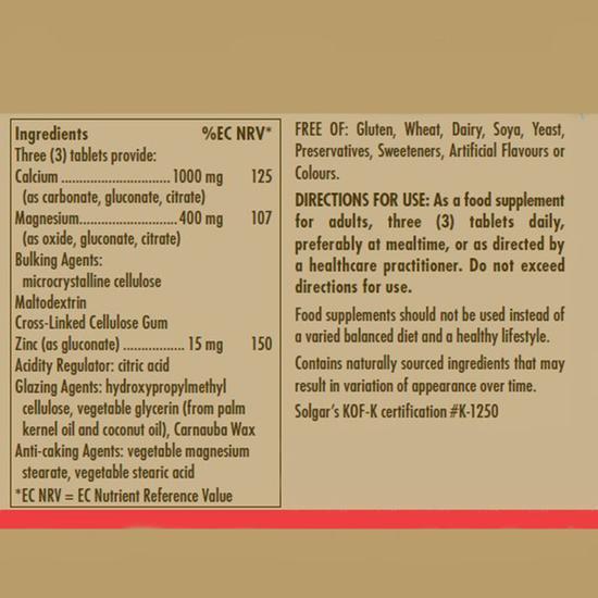 Solgar Calcium Magnesium Plus Zinc Tablets x100