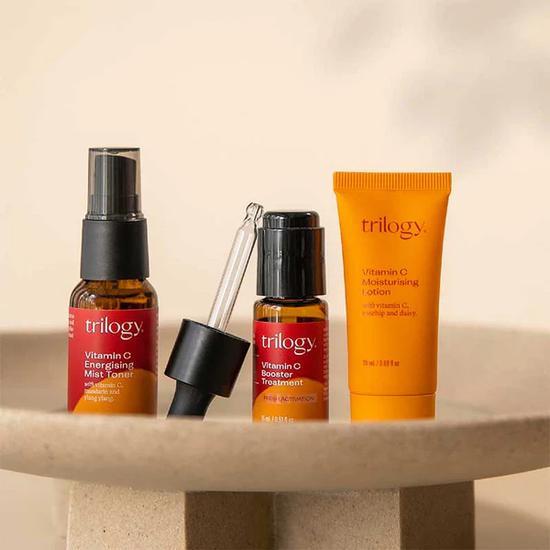Trilogy Three Step Brightening Routine Vitamin C Booster Treatment + Moisturising Lotion + Energising Mist Toner